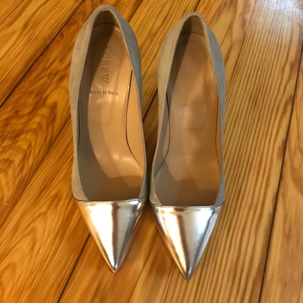 J Crew silver cap toe heels in grey - Picture 2 of 4